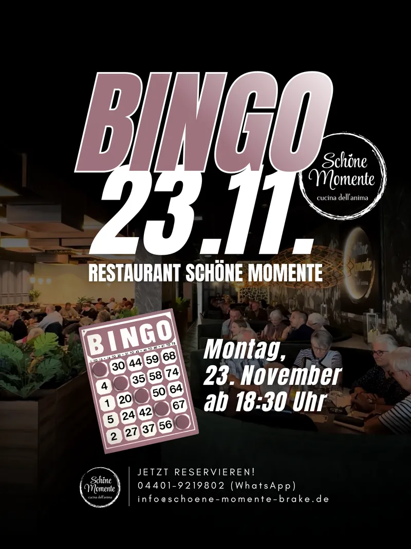 Bingo im Restaurant Schöne Momente am Montag, 23. November 2026 ab 18:30 Uhr