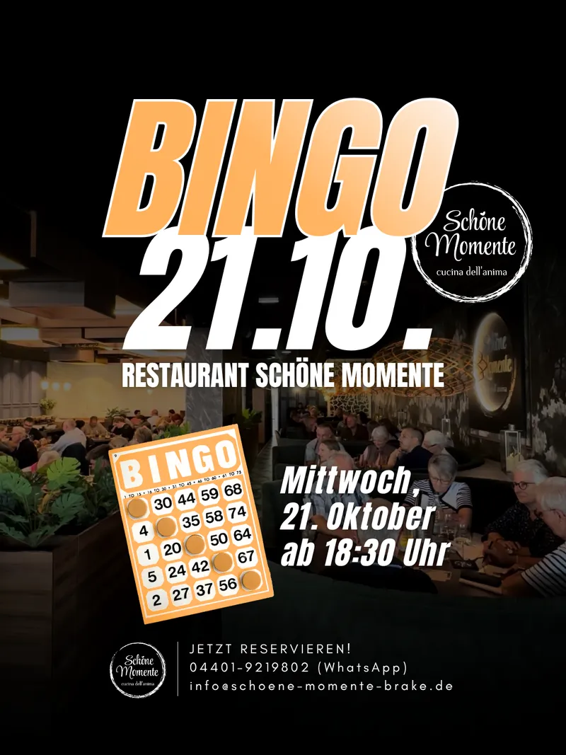 Bingo im Restaurant Schöne Momente am Mittwoch, 21. Oktober 2026 ab 18:30 Uhr
