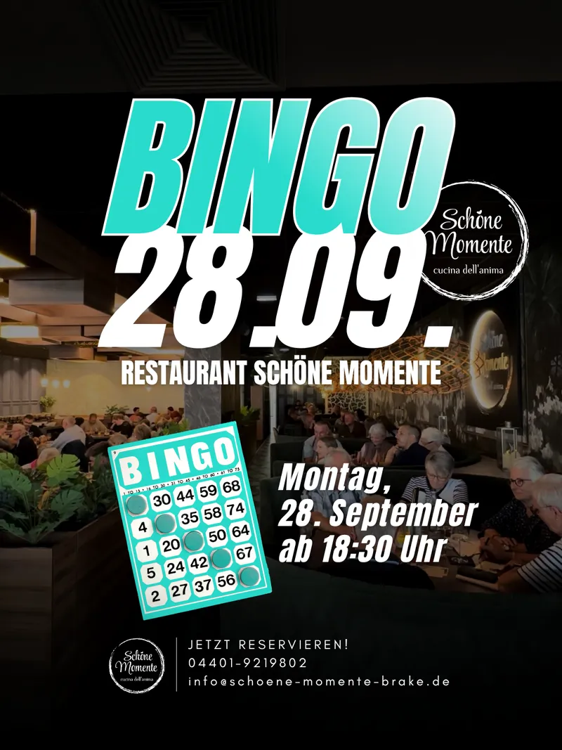 Bingo im Restaurant Schöne Momente am Montag, 28. September 2026 ab 18:30 Uhr